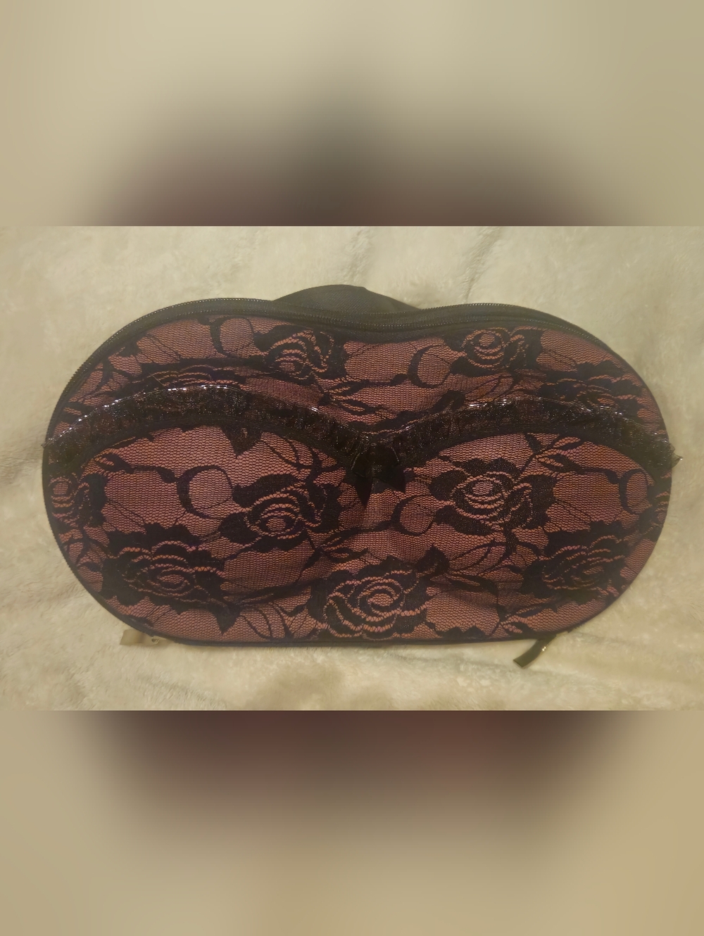 Racy Bra Lingerie Travel Case with Inside Pocket, Hot Pink Rose